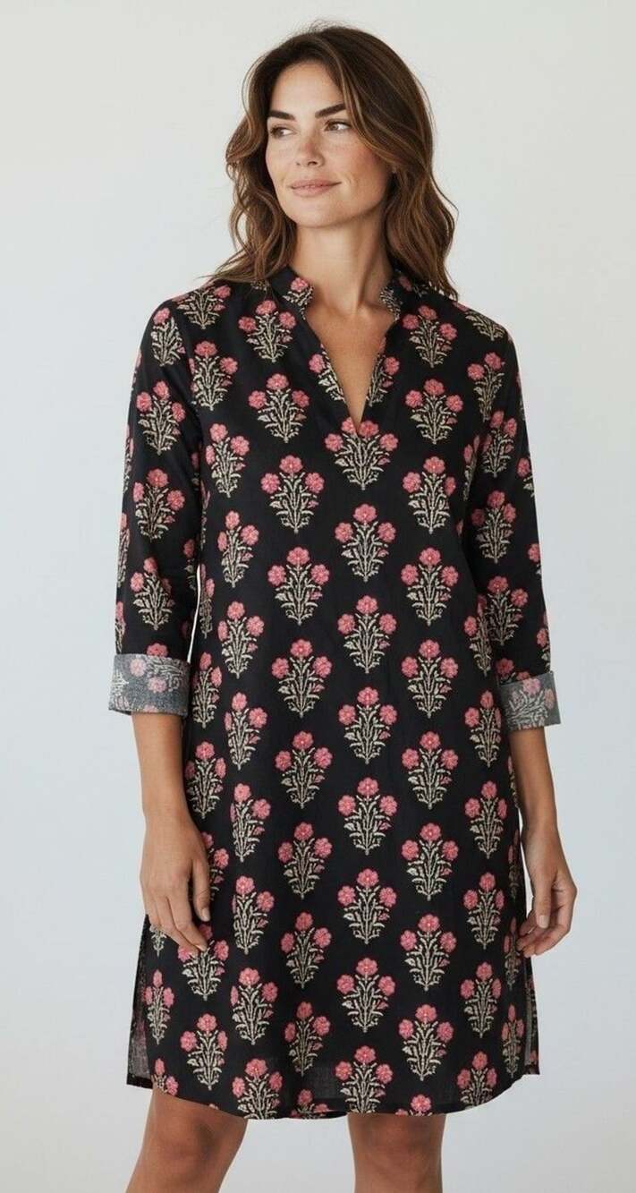 Tuckernuck Black Floral Print Cotton Spandex Mini Dress Sz S